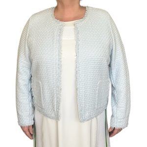 Marina Rinaldi Baby Blue Textured Cotton Blazer Jacket Size 27 US 18/18W